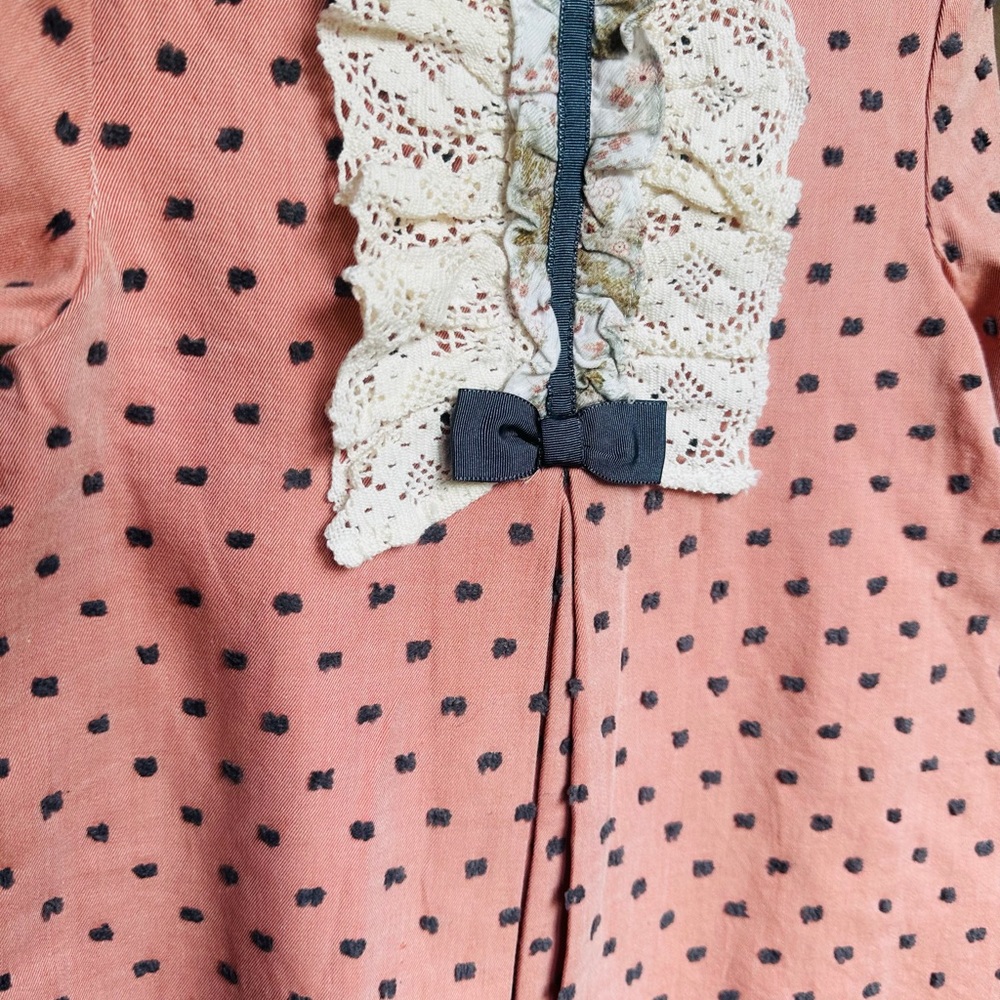 Girls' Pink Lace-Trim Polka Dress with Bow - Picture 2 of 5